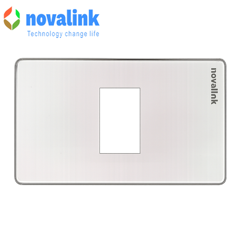 Mặt 1 cổng lắp âm tường hình chữ nhật Novalink lắp âm tường mầu trắng sứ mã NV-21001WS